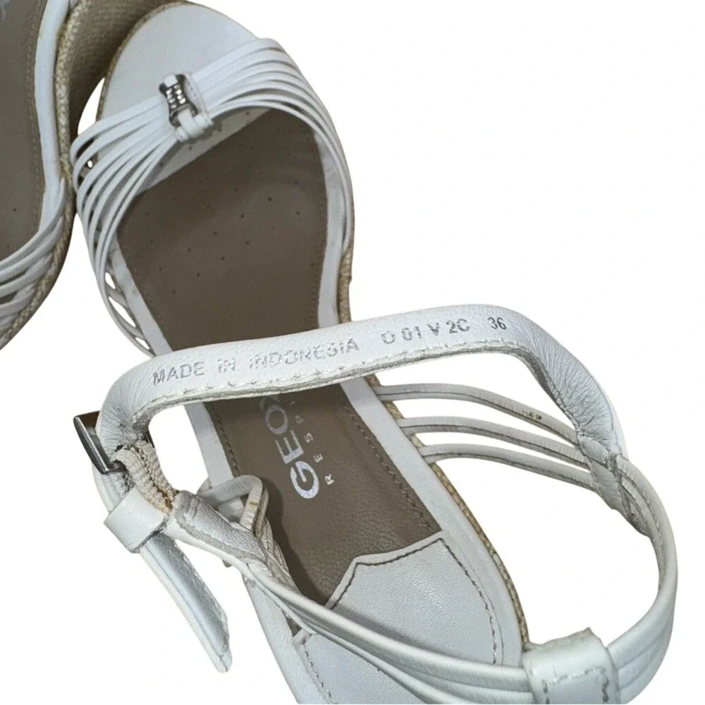 Geox‎ Respira White Leather Wedge Sandals with Rhinestone accent, Women's 6, EUC